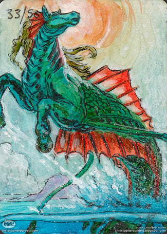 1 of 2 FINAL Breaching Hippocamp Artist Proof W/ COLOR ART - Magic the Gathering - Theros